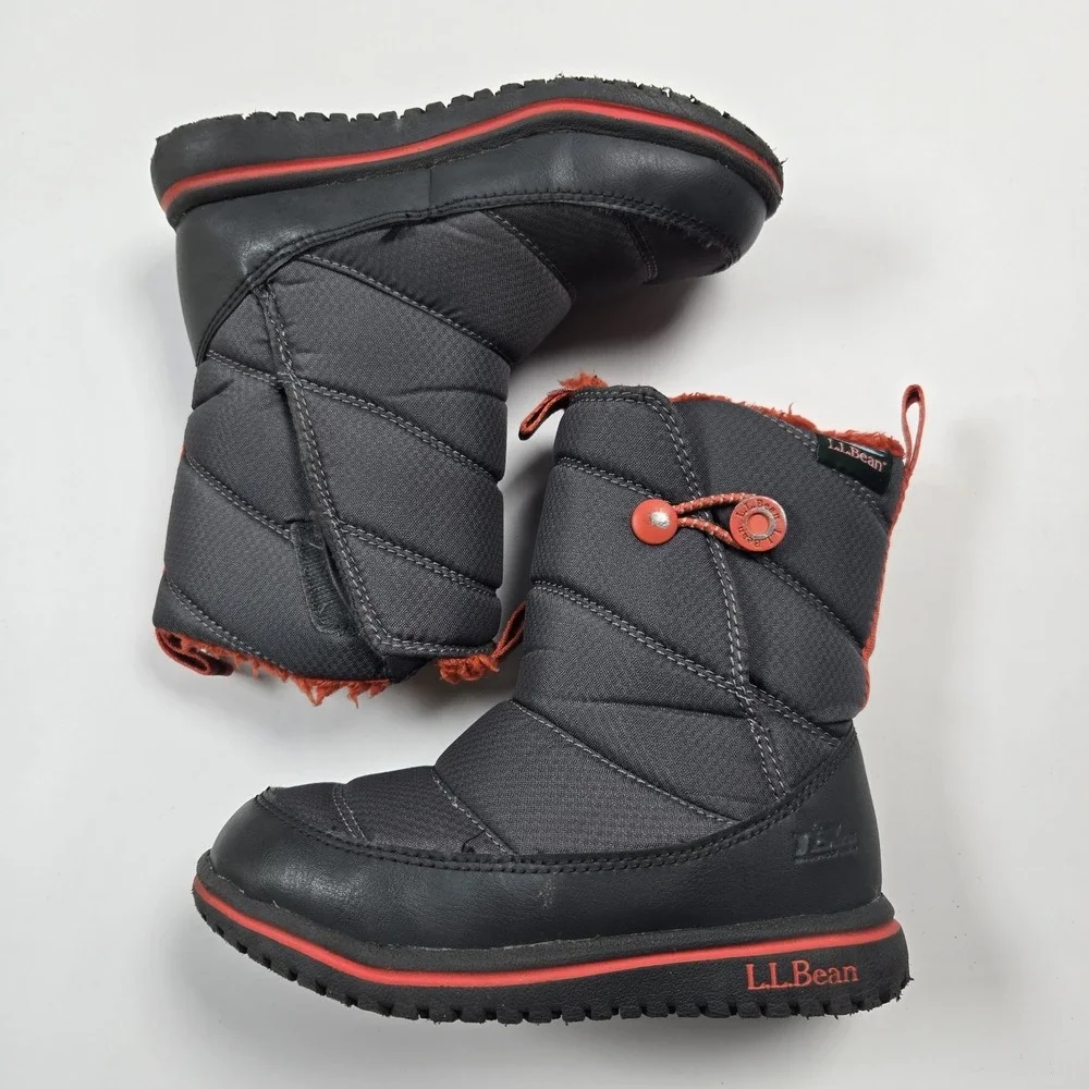 LL Bean Feldspar Kids Lightweight Winter Boots‎ Sz 11 Gray Orange 513076 Boys